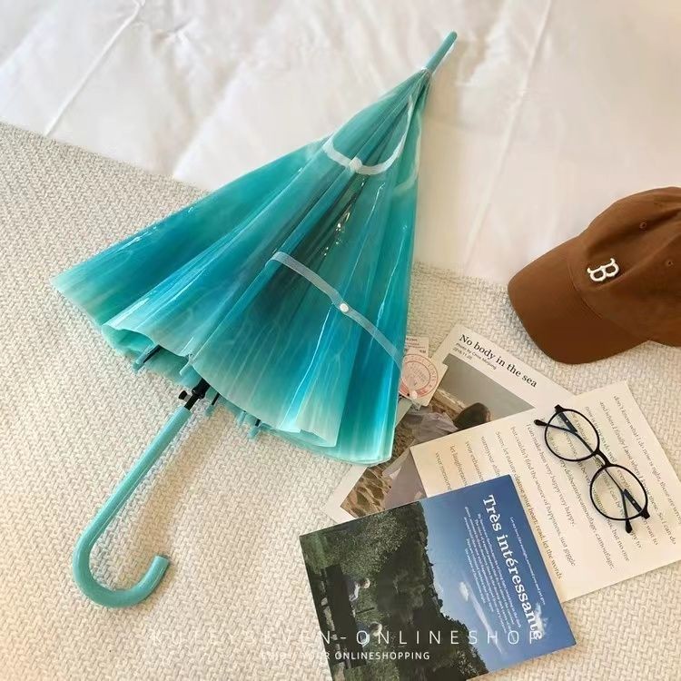 Shop Fashion Romantic Sea Moon Jellyfish Umbrella Trans Shop Fashion Romantic Sea Moon Jellyfish Umbrella Transparent Umbrella Gradient Aqua Blue Hooked Straight Umbrella Waterproof Umbrella Photo Props CC250425