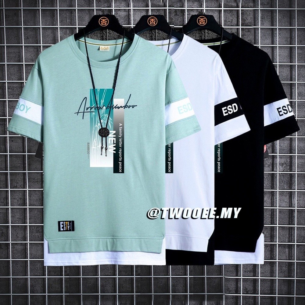Short Sleeve T-Shirt Men Street Summer Loose Round Collar Casual Top Baju T Shirt Lelaki