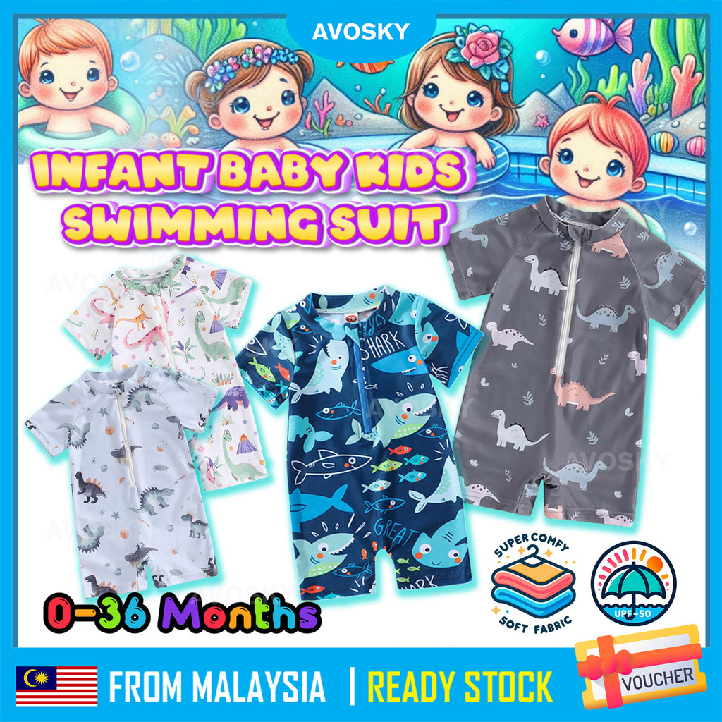AVOSKY Swimwear Baby Boy Girl Kids Infant Short Sleeve Swimming Suit Swimsuit Bayi Budak Kecil Baju Renang Mandi