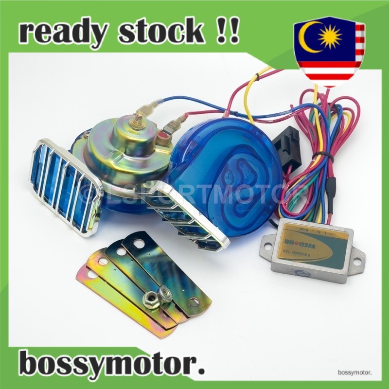 OFFER NOW 🔥 DIGITAL FUNCTION ELECTRONIC HORN (12V) 6 SOUND MOTORCYCLE CAR KERETA MOTORBIKE PIN BLUE RED