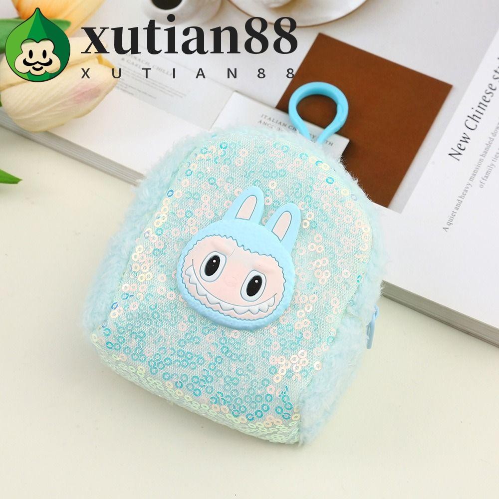 XUTIAN Coin Purse Pendant, Shiny Cartoon Labubu Keychains, Headphone Bag Plush Keyring Sequin Small Storage Bag Students