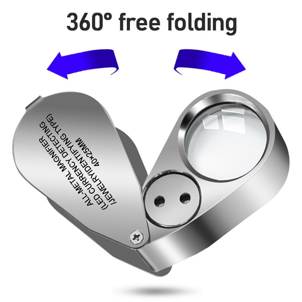40X Mini Pocket Microscope Magnifying Glass Foldable LED UV Light Illuminated Jewelry Loupe Magnifier Currency Detecting
