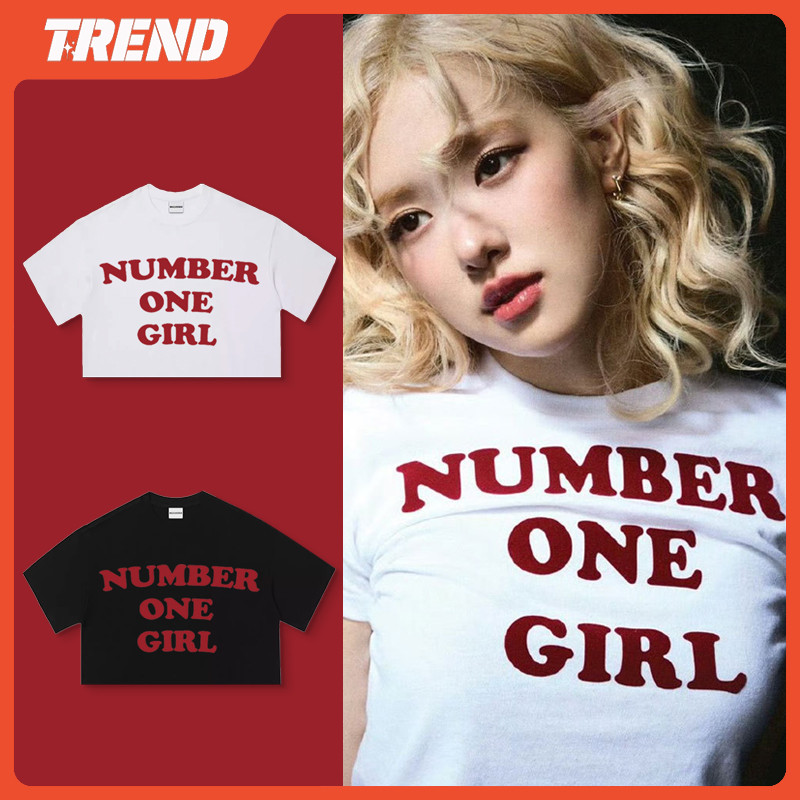 KPOP BLACKPINK ROSÉ ROSIE Cotton Crop Top Women's "NUMBER ONE GIRL" Printed Loose Short Sleeved T-shirt Korean Fashion Vintage Casual Shirt Tee
