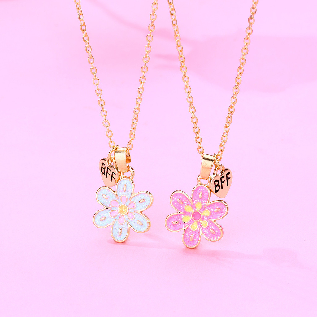 MMT Kids BFF Cartoon Flower Necklace Set Eco-friendly Alloy Bestie Friend Necklace Jewelry Gift