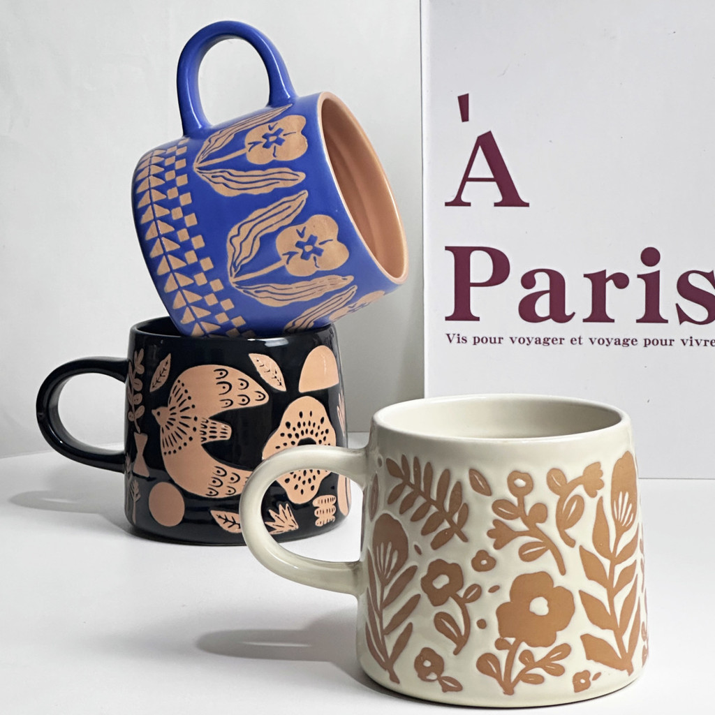 Good-looking Hand-Painted Mug Household High-Grade Ceramic Cup with Lid ins Style High-Value Couple Cup Coffee Cup