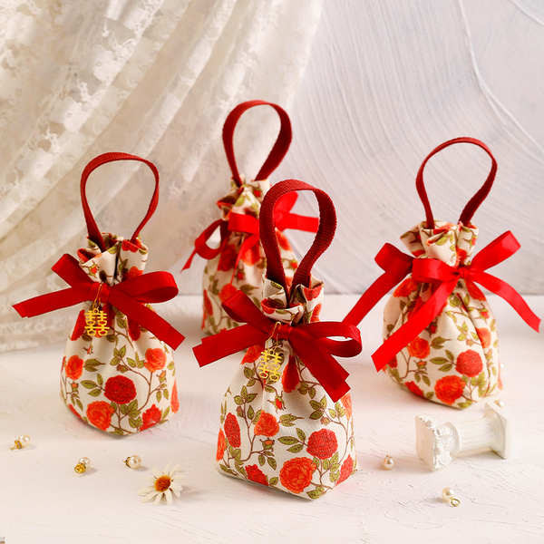 wedding door gift door gift kahwin wedding gift Ins Style Wedding Candy Box Wedding Candy Cloth Bag Portable Fold-Free Wedding Souvenirs Return Gifts Small Fresh Premium