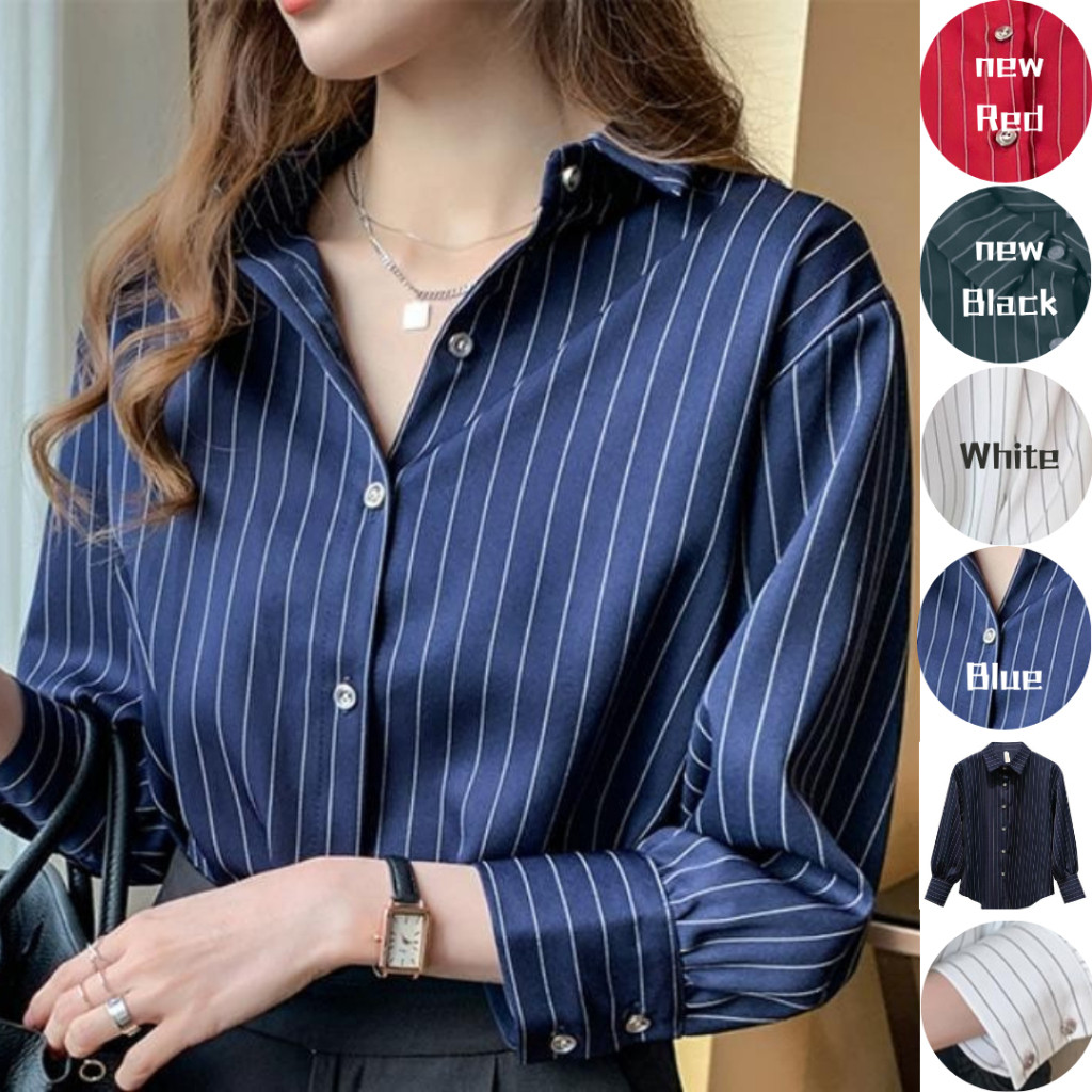 Shirt For Women Stripe Korean Style Business Formal Office Wear Female Long-Sleeved