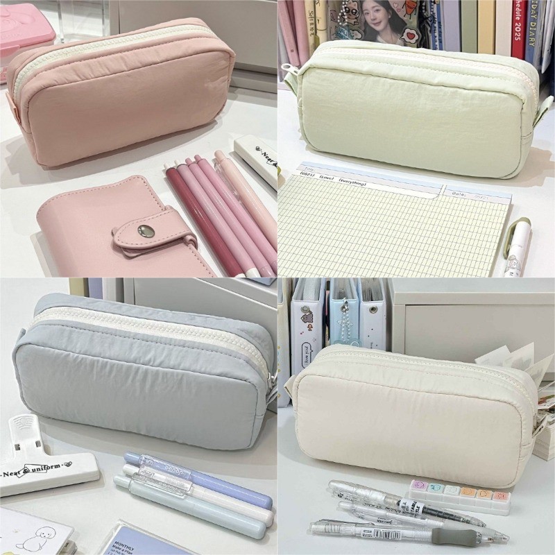 Simple Solid Color Square Pencil Case Large Capacity Classified Storage Pencil Box Multifunctional Student Stationery Organizer