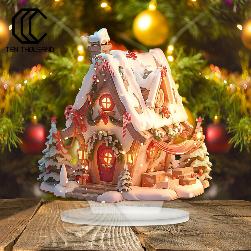 Eye-catching Christmas Patterns Festive Table Setting Decor Snowy Cabin Christmas Village Ornament with Base Festive Holiday Table Decor for Southeast Asian Buyers