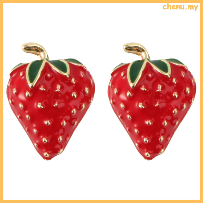 2 Pcs Fruit Statement Earrings Mermaid Zircon Stud Sterling Silver Strawberry chenu