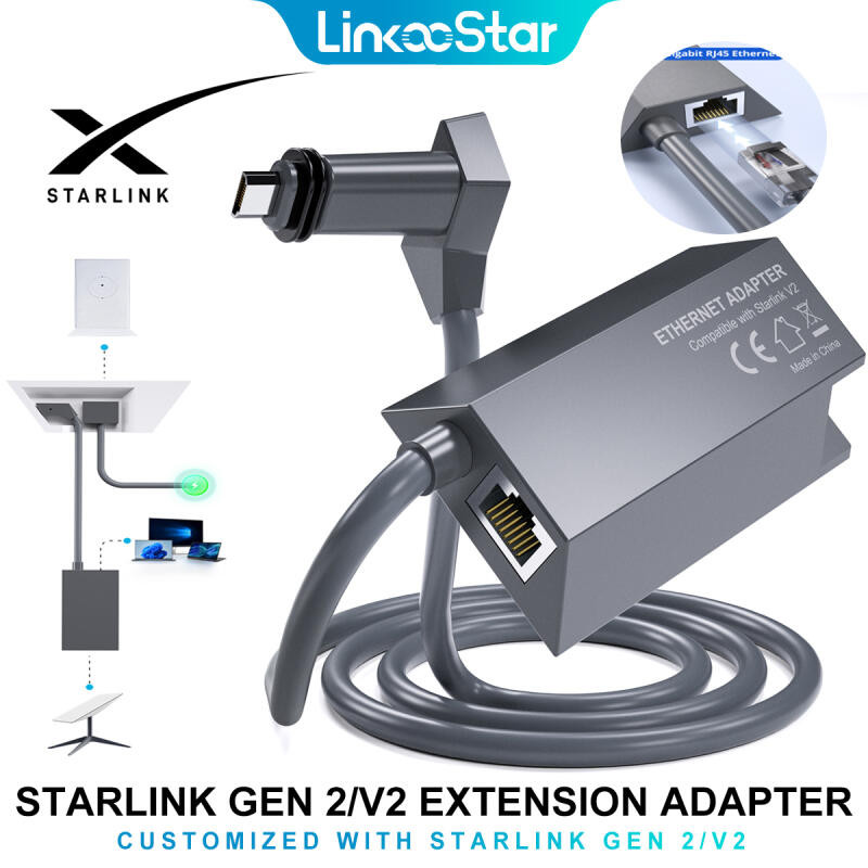 Starlink Ethernet Adapter Rectangle Dish Antenna Satellite USB Internet Powerline Kit for Starlink V2 Satellite Internet GEN2