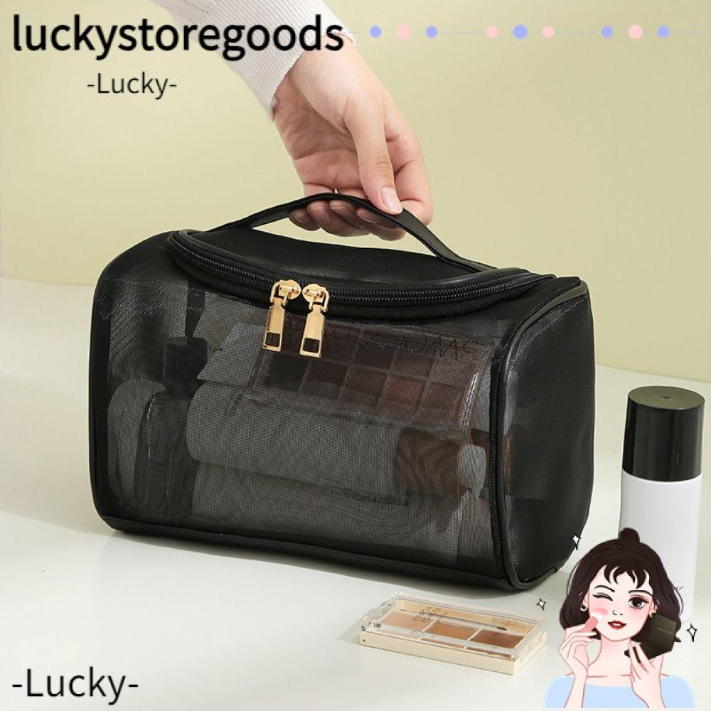LUCKY Travel Toiletry Bag, Zipper Large Capacity Mesh Cosmetic Bag,  Handbag Transparent Makeup Organizer Makeup