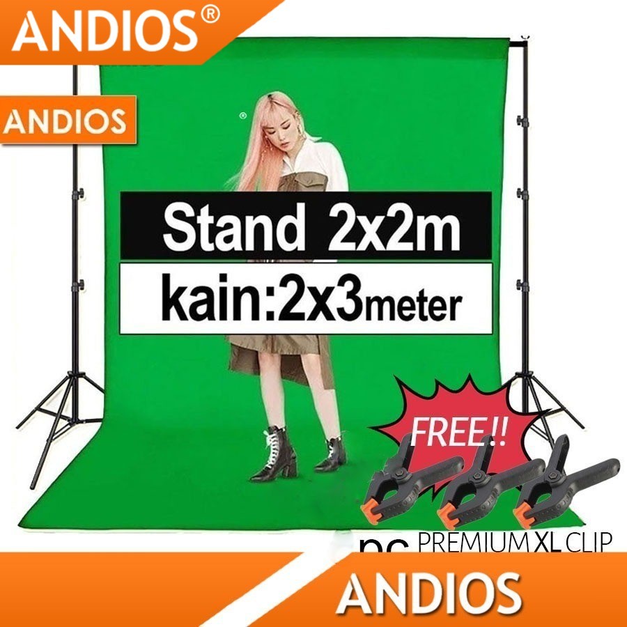 ANDIOS Green Screen Backdrop Hijao Stand Studio Background Cloth Kain Hijau Booth 2m 2meter 2x2