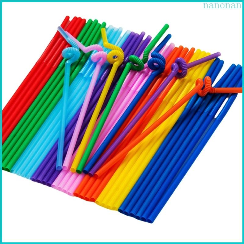 Nan 100Pieces Colorful Flexible Drinking Straw 26cm Long Straw Party Straw Cocktails Straw Curly Straw Suitable for Part