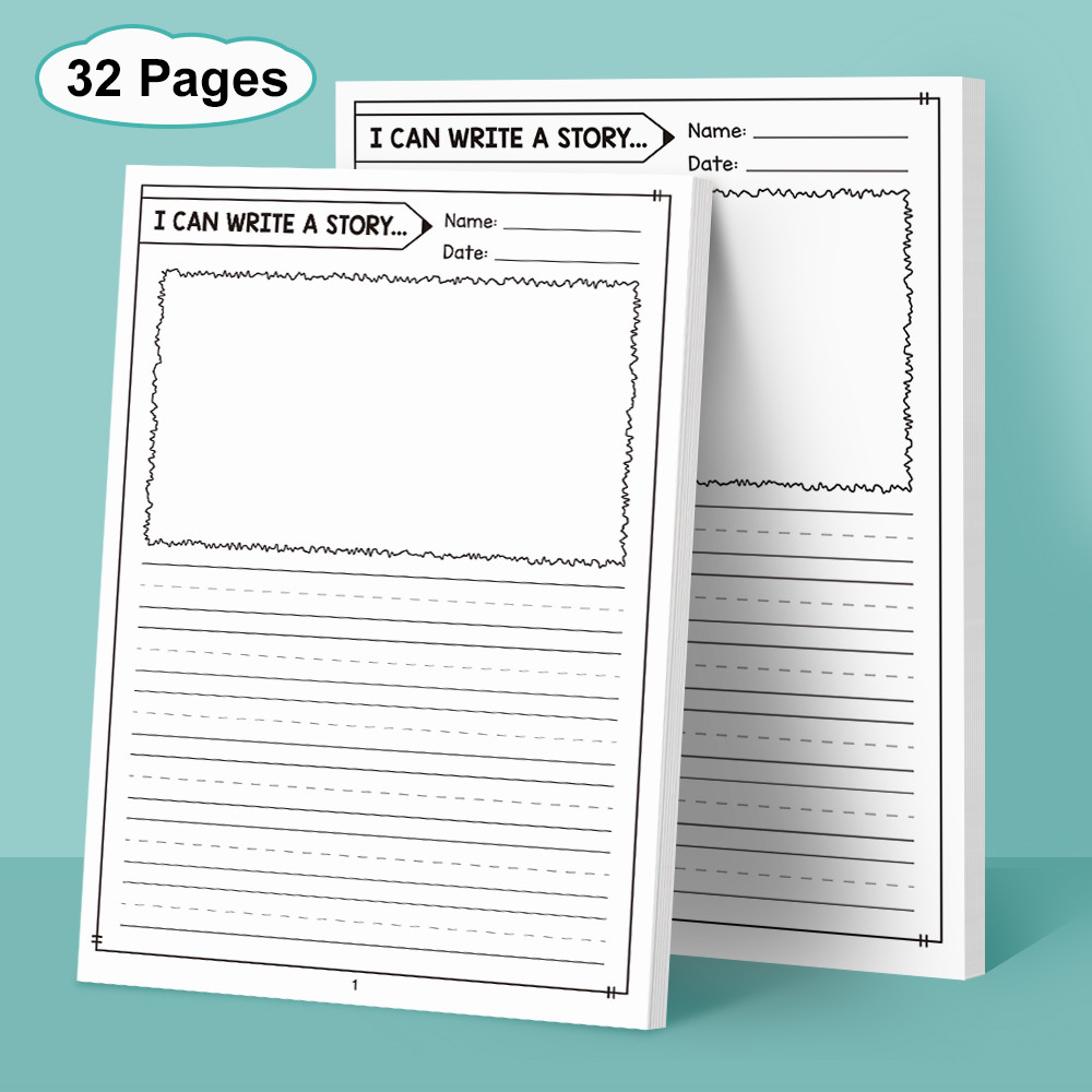 32 Pages "I Can Write A Story" Creative Writing Notebook diary for Kids, Storytelling Journal with Drawing Space & Dotted Lined Paper, Educational Tool for Young Authors to Practice Writing & Imagination