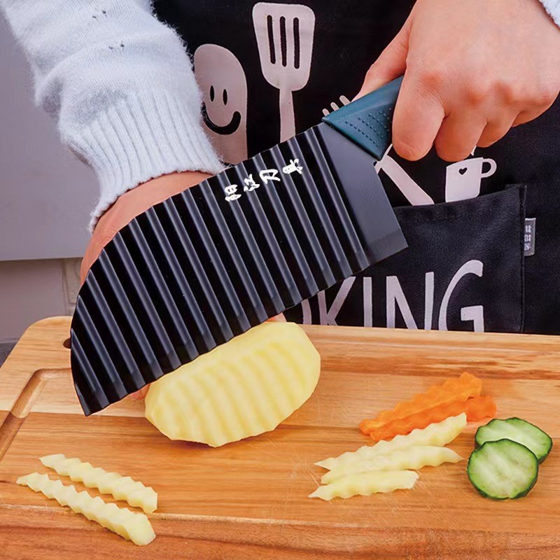 Pisau Kentang potato cutter Gadget Stainless steel Cut Ripple Vegetables Fruits  wavy High-Quality Waffle Fries Knife