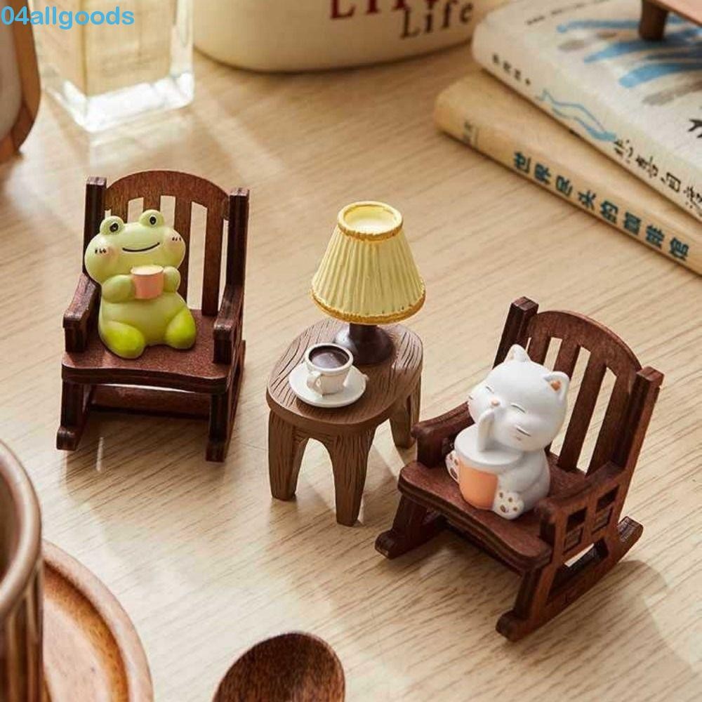 ALLGOODS Rocking Chair Frog Models, Pig Figurine Milk Tea Cat Coffee Frog Miniatures, Creative Dumb Bear Cute Mini Small Chair Ornaments Birthday Decor