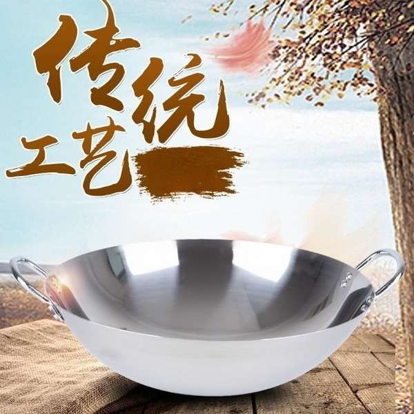 periuk stainless steel stainless steel pan stainless steel wok Household Stainless Steel Pot Round Bottom Household Stainless Steel Pot Double Ear Stainless Steel Wok Side Pot Large Pot Double Ear Pot