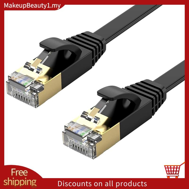 [In Stock]Ethernet Cable,for Cat 7 Gigabit Lan Network RJ45 High-Speed Patch Cord Flat 10Gbps 600Mhz for PC, Router, Xbox, Black