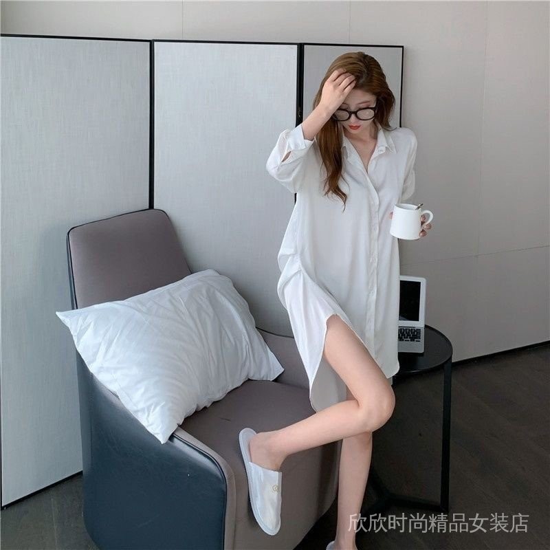 Sexy Sexy A32 Female Suit Drunk Cellar Nightdress Shirt Section Homewear Sexy Pajamas Plus Size Boyfriend Style Pure