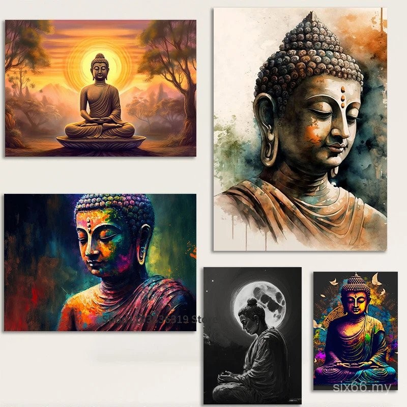 Zen Garden Buddha Peaceful Portrait of Buddha Art Poster, Canvas Painting, Wall Prints, Image for Living Room, Home Decor