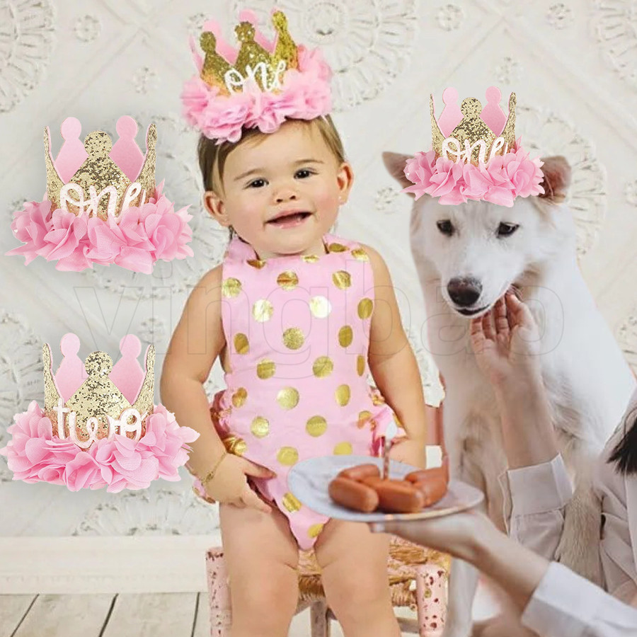 Baby Birthday Party Hat Crown 1 2 3 Year Baby Girl Princess Crown Headband Baby Shower First 1st Happy Birthday Party Decor kids