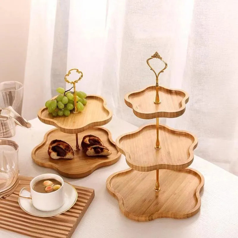 2/3Layer Wooden Dessert Stand Tray Tea Dessert Kuih Raya Cake Stand Fruit Plate Tray Cupake Display Rack Party Serving Platter Stand Birthday Party Decor