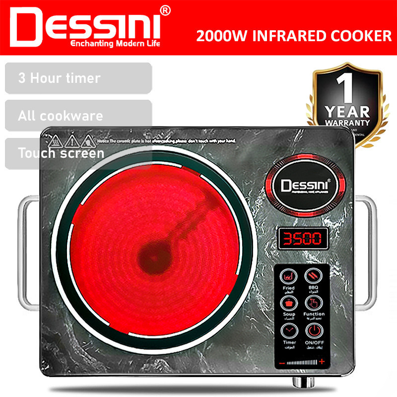 DESSINI ITALY Infrared Ceramic Cooker Hob Touch Control Panel 1 Burner Cooktop Tabletop Timer Multi Pots Stove Dapur