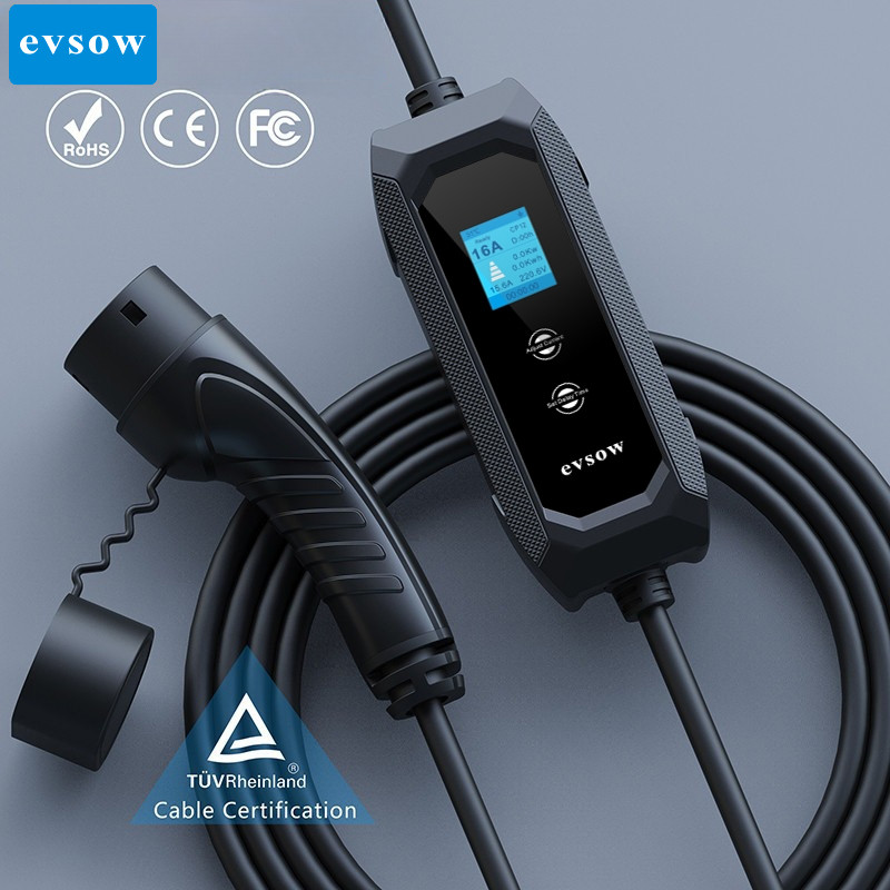 【Local shipping】evsow Type2 Portable Charger 3.5KW 1P UK 3Pin Plug Electric Car Charger Adjustable Current&Set Charging Time For  Electric Vehicle 5M cable  2 Year Warranty