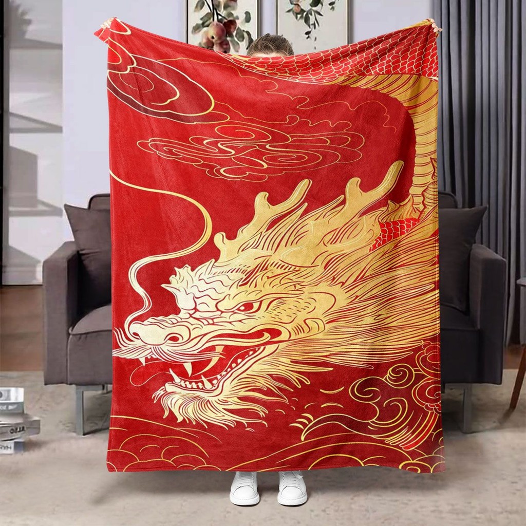 Chinese Dragon Pattern Blanket Lunch Break Machine Washable Modern Fashion Unique New Style
