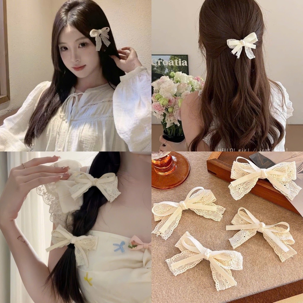 New Lolita Lace Hairpin Ribbon Retro Beige Super Pretty Korean Lace Embroidery KR6