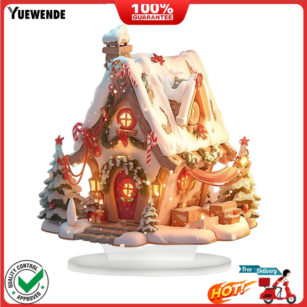 YQ.B Durable Christmas Ornament Christmas Party Essentials Snowy Cabin Christmas Village Ornament with Base Festive Holiday Table Decor for Southeast Asian Buyers