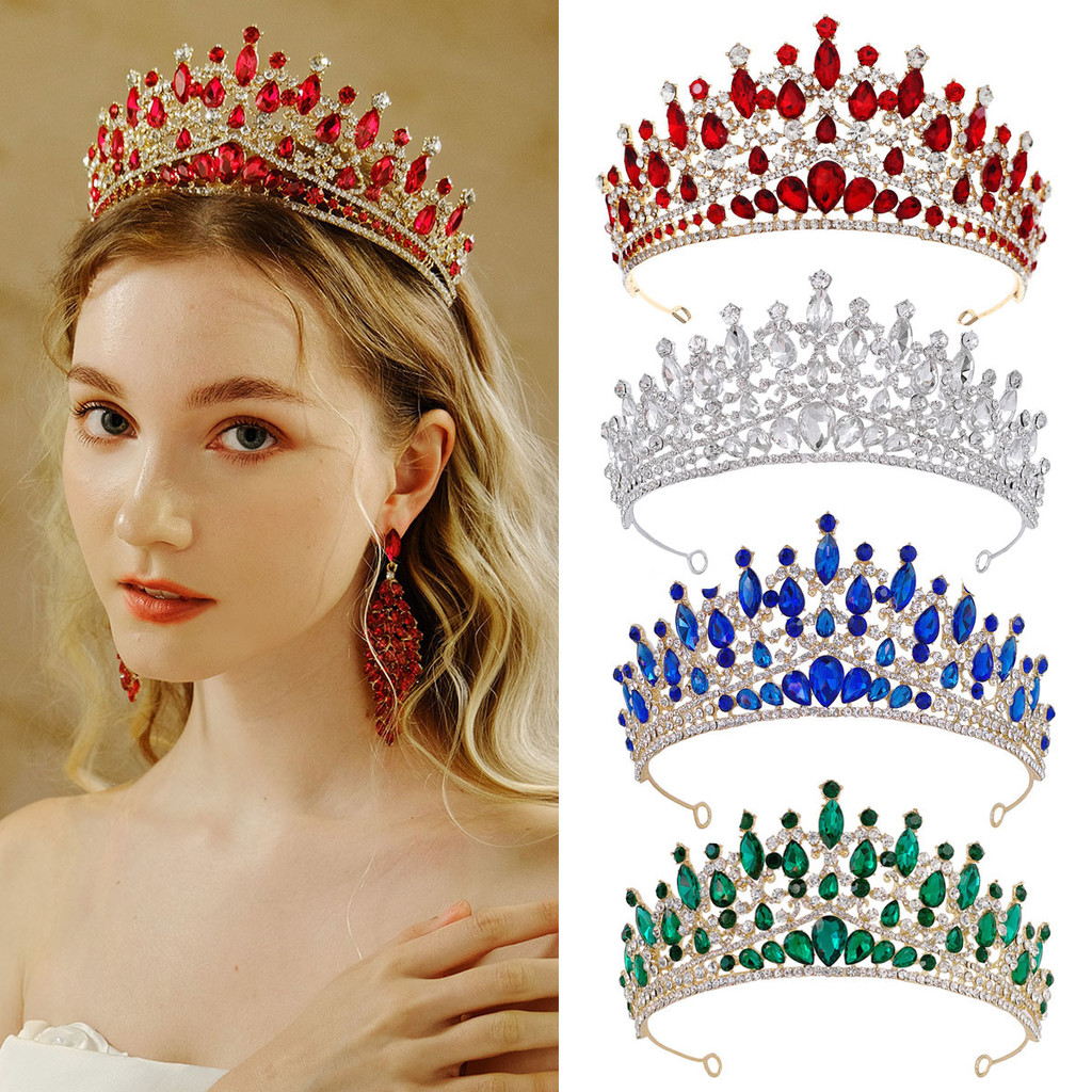 Bridal Crown Hair Ornaments, Wedding Dress Tiara, High-end Diamond-set Alloy Crown, Ruby Rhinestone Crown