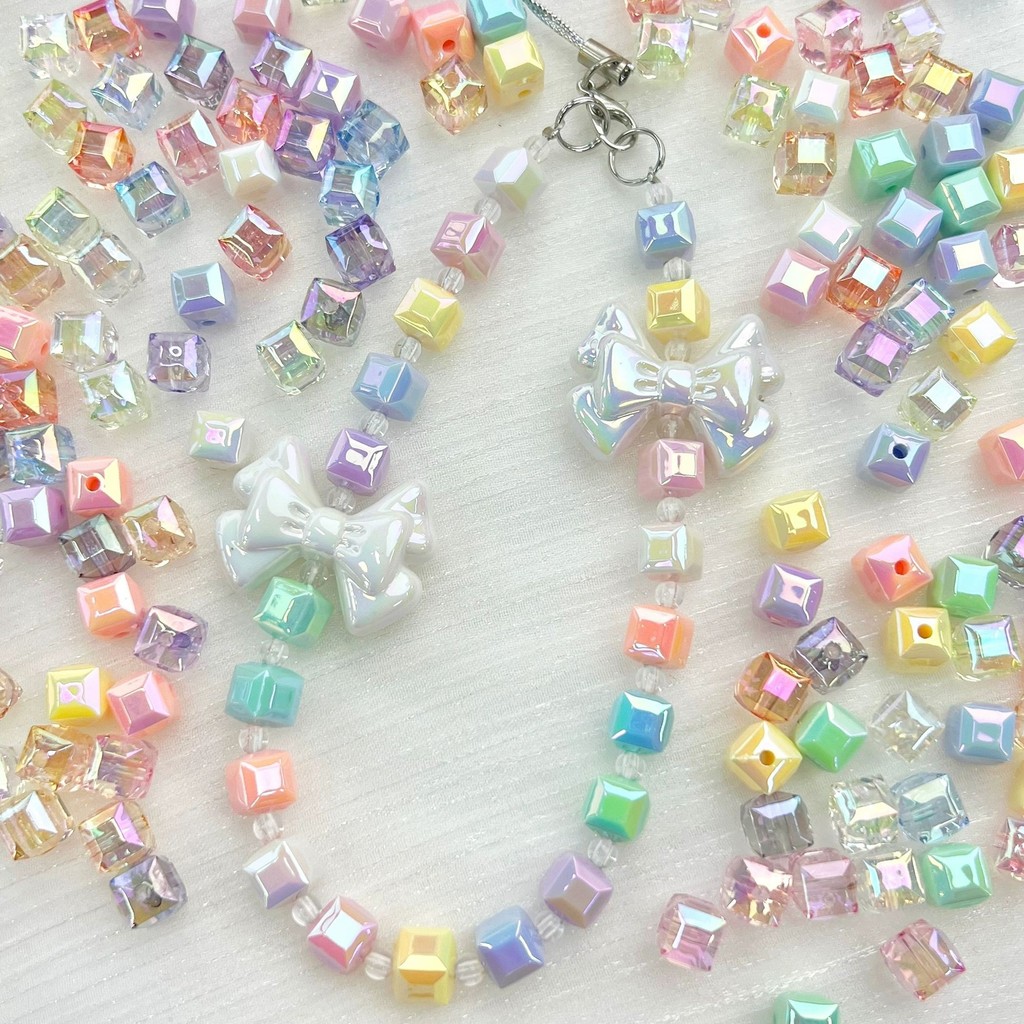 Handcrafted beading hand beaded Transparent Plating Color uv Cut Face Square Beads Acrylic diy Bracelet Necklace beading Material Jewelry Accessories Semi-finished diy handcrafted beading 25.4.21