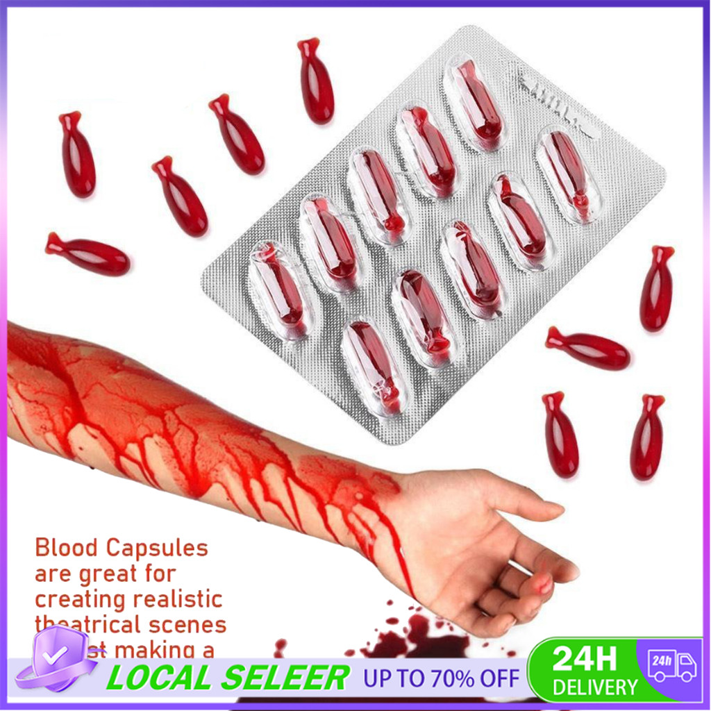 10Pcs Edible Fake Blood Pill Capsules Safe Harmless Capsules Prank toy Cosplayer Vampire Halloween Actor Supplies