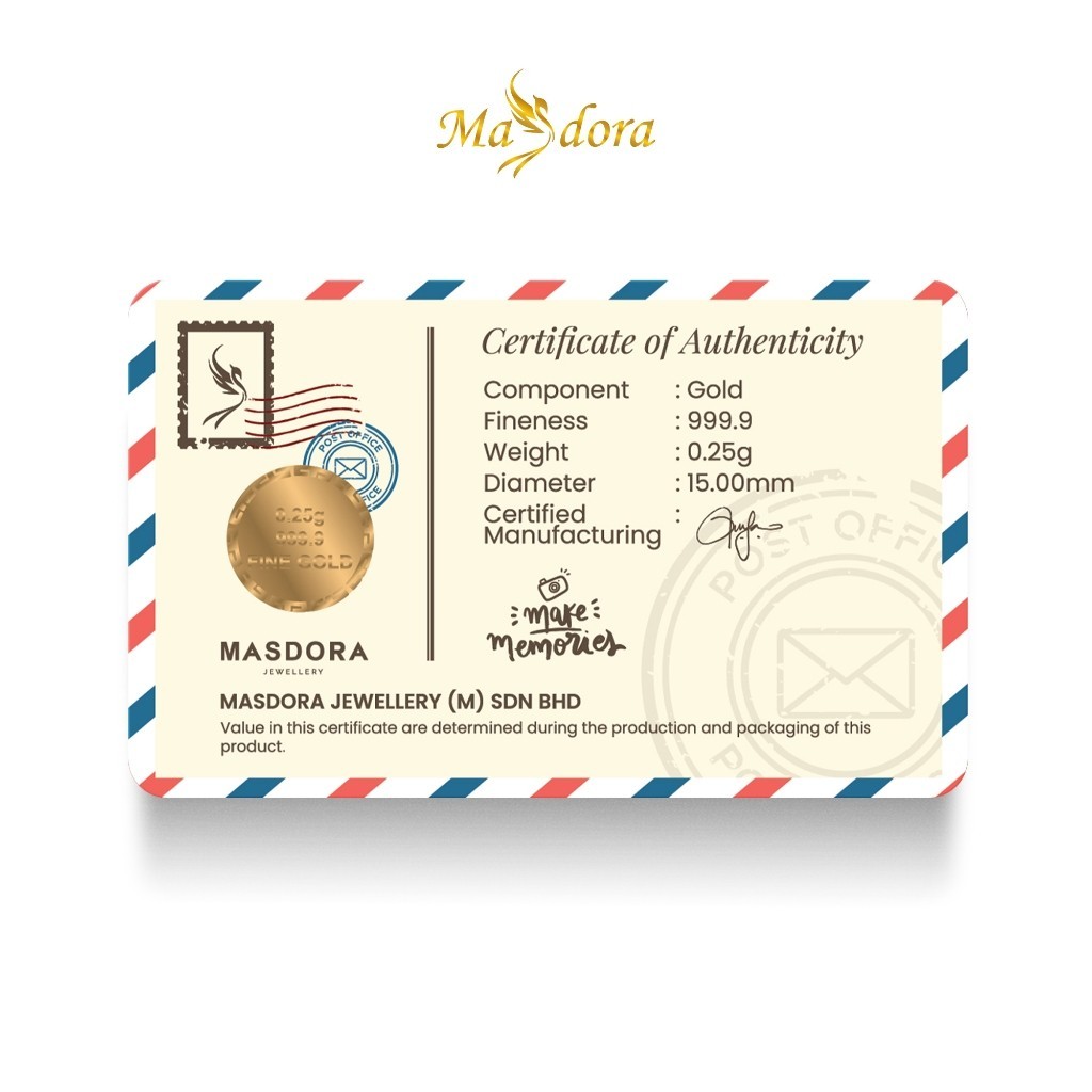 MASDORA 999.9 Gold Bar 0.25GM Gift Series ~ DIY Custom Design (EMAS&hellip;