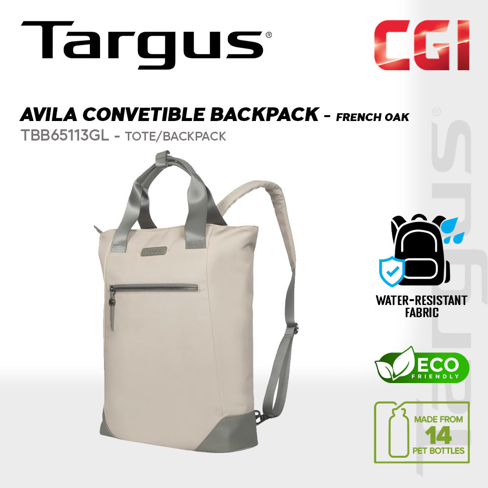 Targus 15" to 16" Avila Eco Friendly Convertible Tote/Backpack with Water Resistant Memory Fabric - TBB65113GL