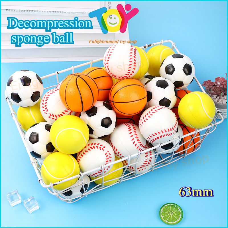 【Ball】63mm Basketball Baseball Football Tennis Exercise Soft Elastic Squuze Stress Reliever Kids Small Foam Ball Toy