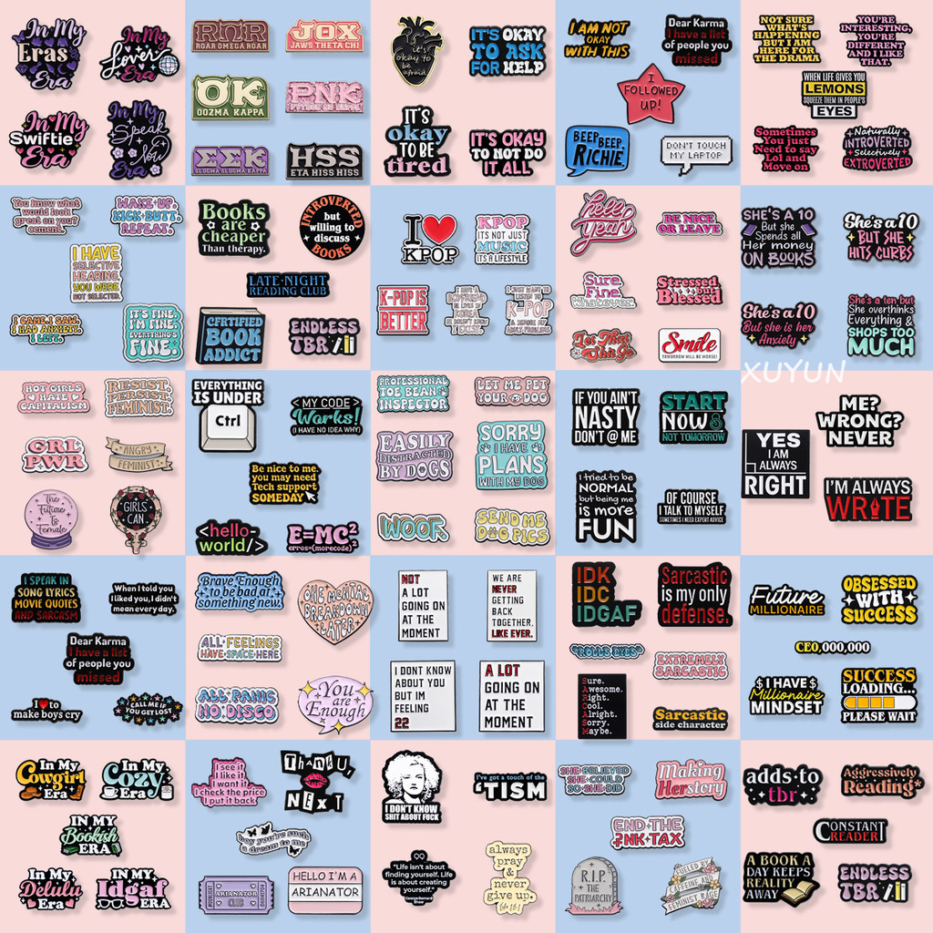 100 Sets Creative Text Slogan Enamel Lapel Pin Inspirational Phrase Colorful Metal Brooch Badg Clothing Accessories Jewelry Gift