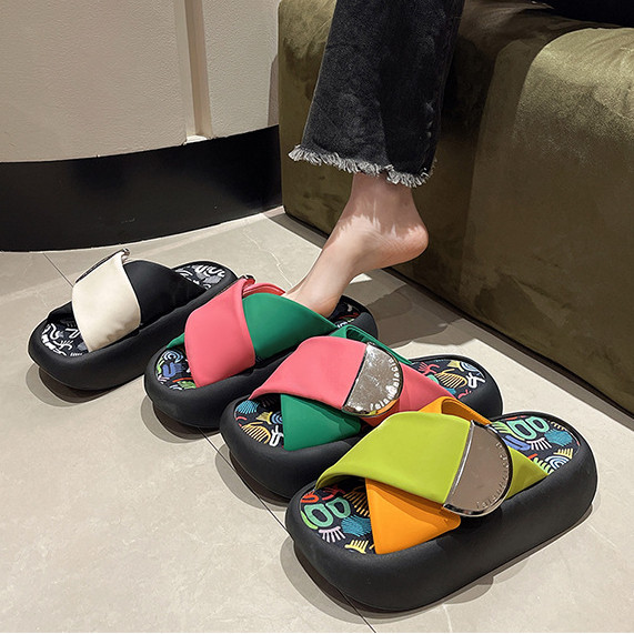 Women Sandals Casual Thick-Soled Slippers Summer Outer Wear Increased Flip-F