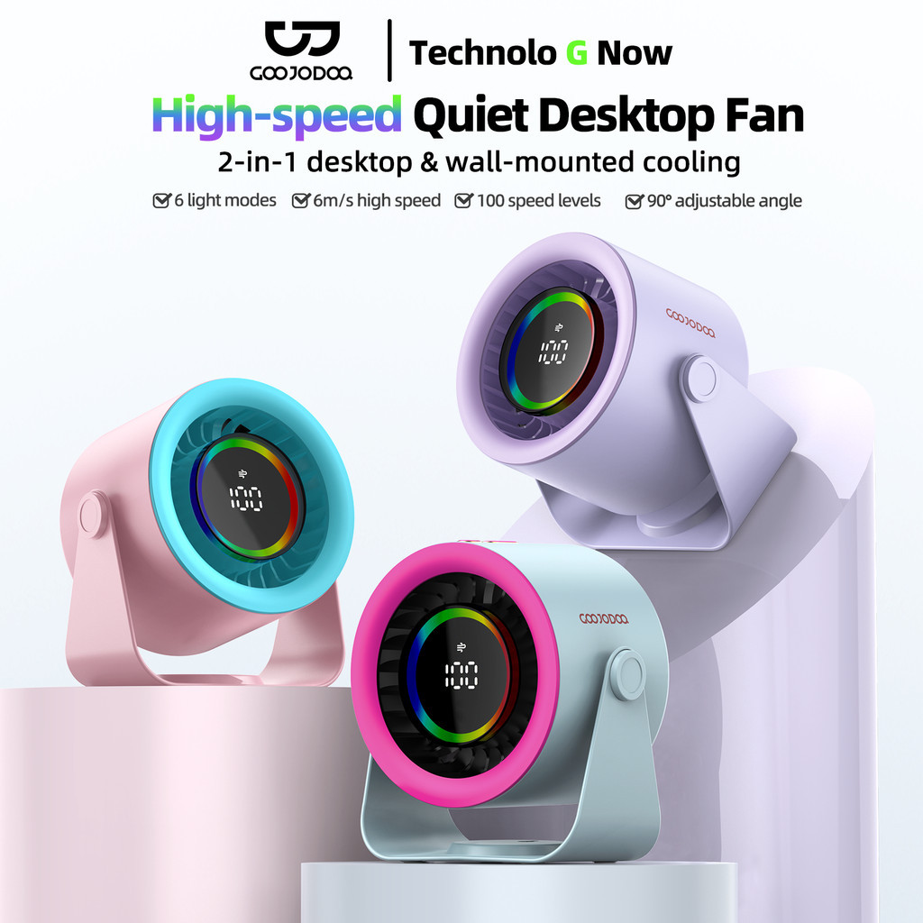 GOOJODOQ 2025 New High Speed ​​Desktop Fan 100 Speed ​​Digital LED Display RGB Wall Mount Adjustable Turbo Fan