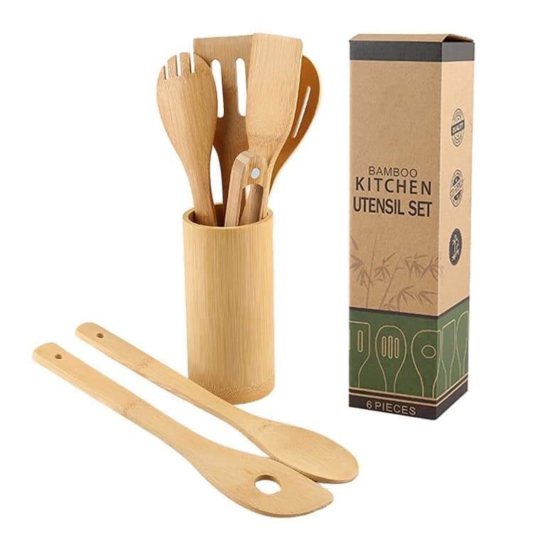 8 in 1 Eco Friendly-Bamboo Kitchen Utensil Set Tool Kitchenware (Bamboo Utensil Holder Included)