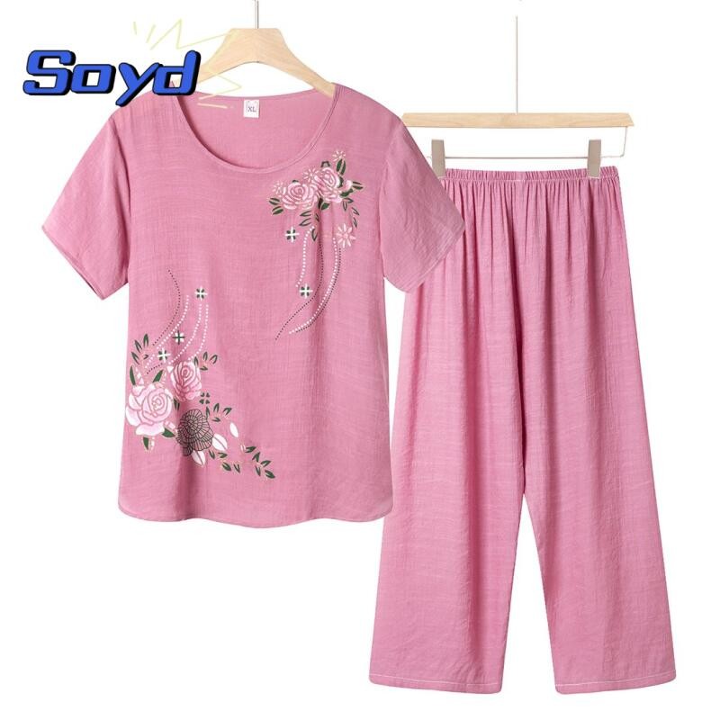 Women's Set New Fashionable Casual Pure Cotton T-shirt+loose and Versatile Casual Wide Leg Pants with Stylish Printed Two-piece Set
