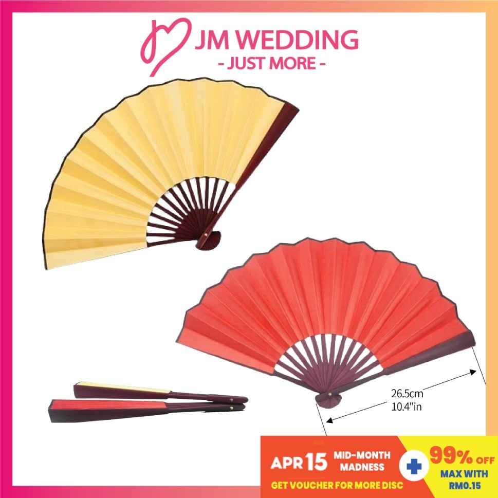 26.5cm Large Chinese Traditional Nylon-Cloth Folding Hand Fan Kipas tangan Asian Theme Bamboo Kayu
