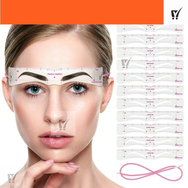 MCT 12 Pcs Reusable Eyebrow Stencil Set/ DIY Eye Brow Drawing Guide Styling Shaping Grooming Template/ Easy Makeup Beaut