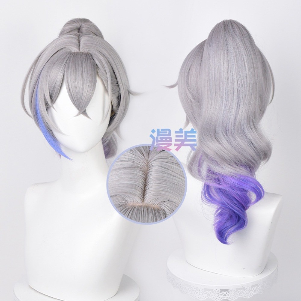 ice Honkai: Star Rail Silver Wolf 88cm Long Ponytail Mixed Color Wigs Heat Resistant Synthetic Hair