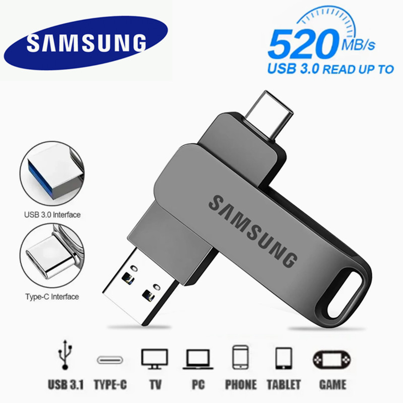 Samsung 1TB 2TB 2 In 1 Flash Drive High speed Metal USB Flash Drive Type-C U Stick SmartPhone MacBook Tablet
