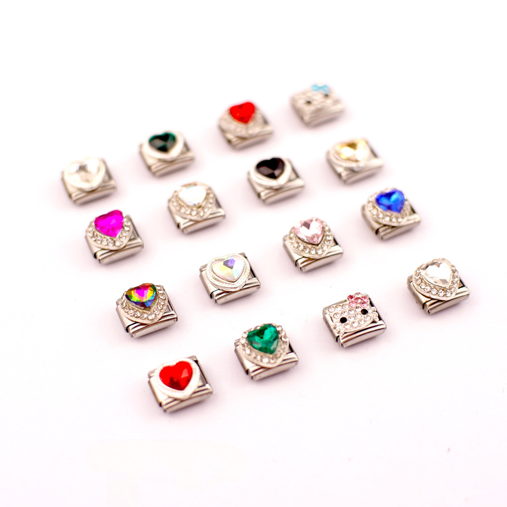 Italian Style Bracelet Necklace Assembly Module Personality DIY Zircon Heart Series Accessories Stainless Steel Bracelet Jewelry Accessories