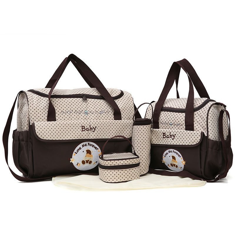 Japanese Korean Fashion 5-Piece Set Mommy Bag Multifunctional Large-Capacity Cartoon Bear One-Shoulder Diagonal Bag Mommy Bag 5-Piece Set Bag