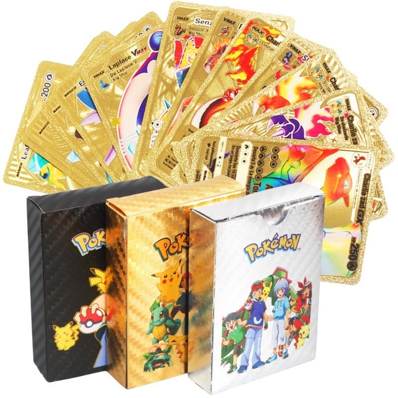 Reliable Essential 55 PCS Pokemon Cards Colorful Metal Gold Vmax GX Energy Card Charizard Pikachu Rare Collection Ba - Image 4